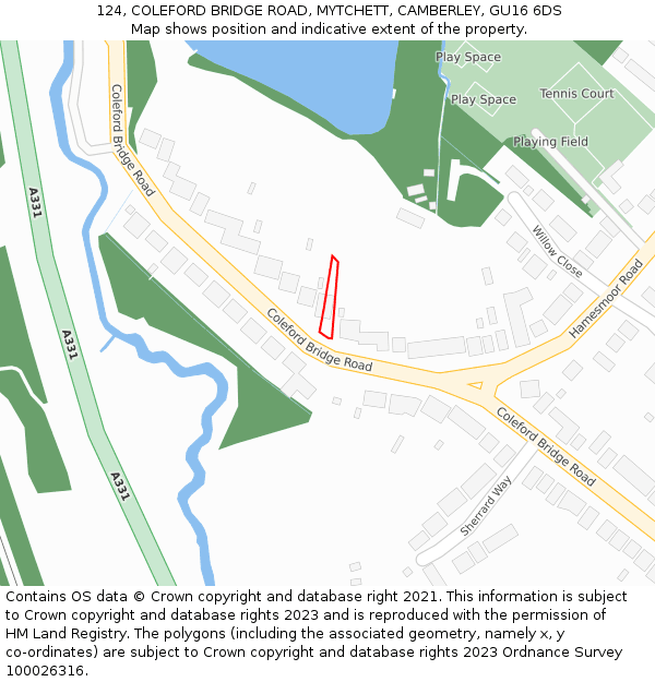 124, COLEFORD BRIDGE ROAD, MYTCHETT, CAMBERLEY, GU16 6DS: Location map and indicative extent of plot