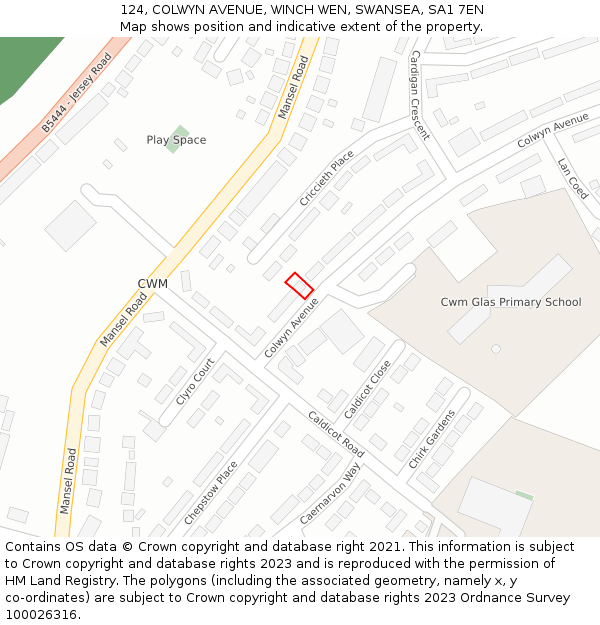 124, COLWYN AVENUE, WINCH WEN, SWANSEA, SA1 7EN: Location map and indicative extent of plot