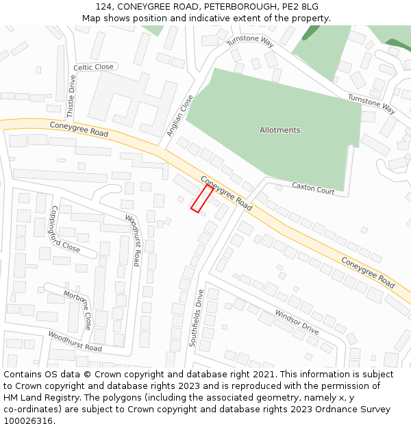 124, CONEYGREE ROAD, PETERBOROUGH, PE2 8LG: Location map and indicative extent of plot