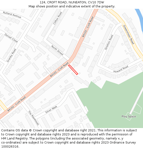124, CROFT ROAD, NUNEATON, CV10 7DW: Location map and indicative extent of plot