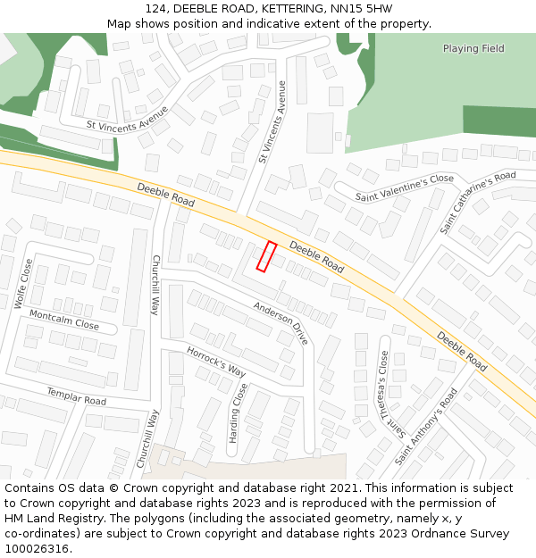 124, DEEBLE ROAD, KETTERING, NN15 5HW: Location map and indicative extent of plot