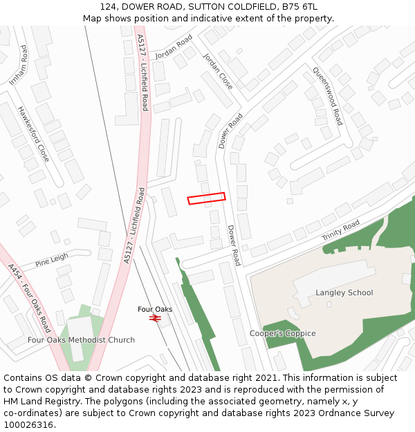 124, DOWER ROAD, SUTTON COLDFIELD, B75 6TL: Location map and indicative extent of plot