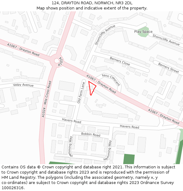 124, DRAYTON ROAD, NORWICH, NR3 2DL: Location map and indicative extent of plot