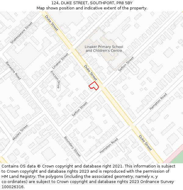 124, DUKE STREET, SOUTHPORT, PR8 5BY: Location map and indicative extent of plot