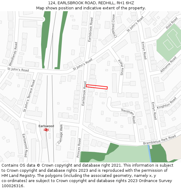 124, EARLSBROOK ROAD, REDHILL, RH1 6HZ: Location map and indicative extent of plot