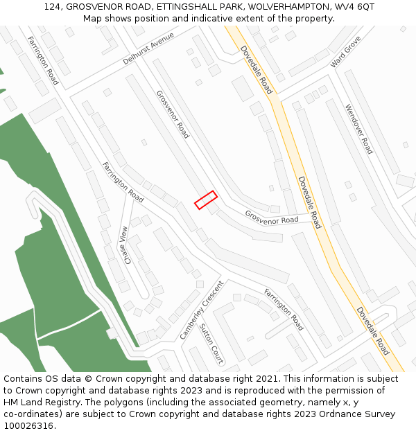 124, GROSVENOR ROAD, ETTINGSHALL PARK, WOLVERHAMPTON, WV4 6QT: Location map and indicative extent of plot