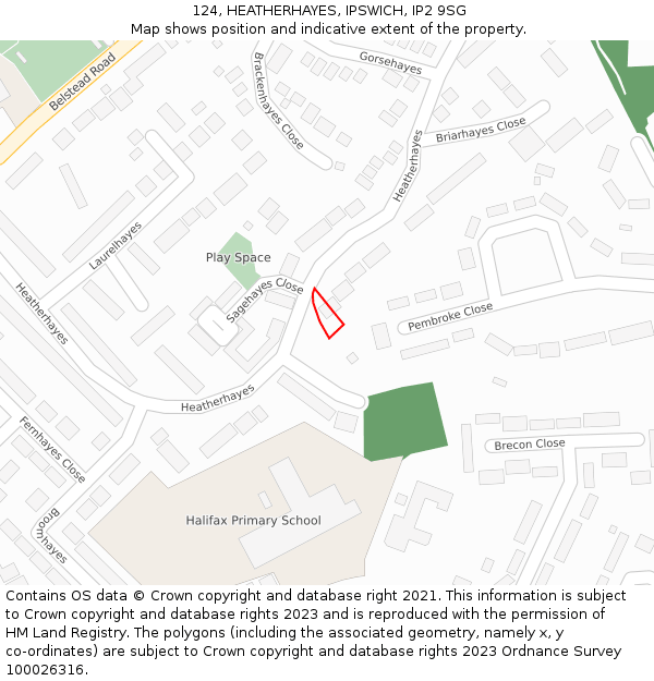 124, HEATHERHAYES, IPSWICH, IP2 9SG: Location map and indicative extent of plot