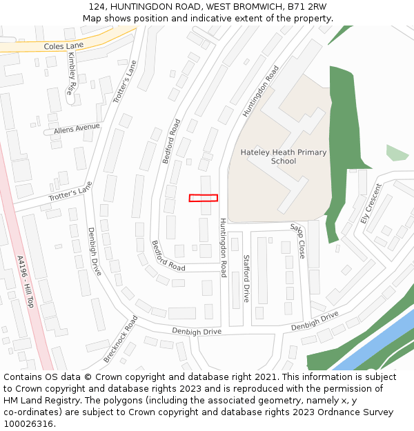 124, HUNTINGDON ROAD, WEST BROMWICH, B71 2RW: Location map and indicative extent of plot
