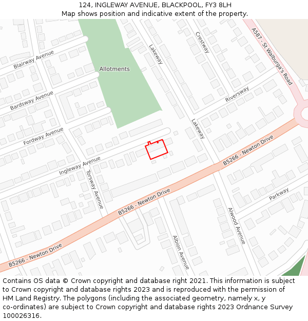124, INGLEWAY AVENUE, BLACKPOOL, FY3 8LH: Location map and indicative extent of plot