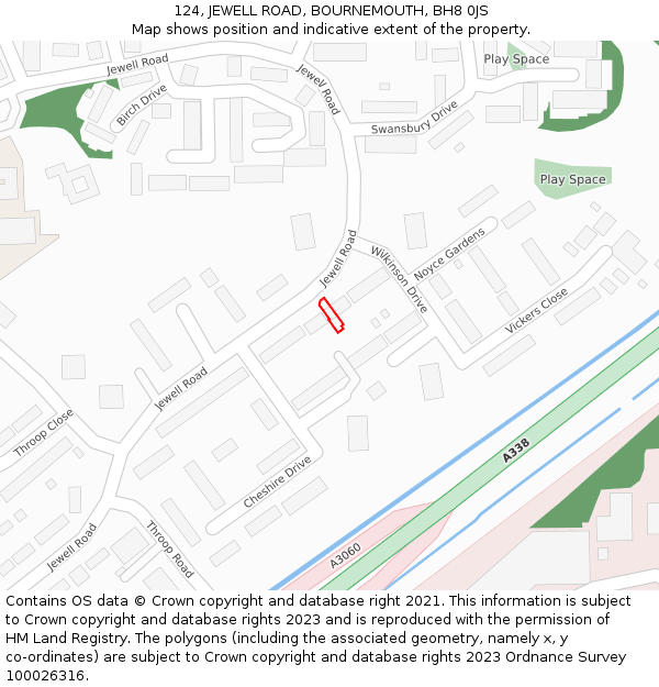 124, JEWELL ROAD, BOURNEMOUTH, BH8 0JS: Location map and indicative extent of plot