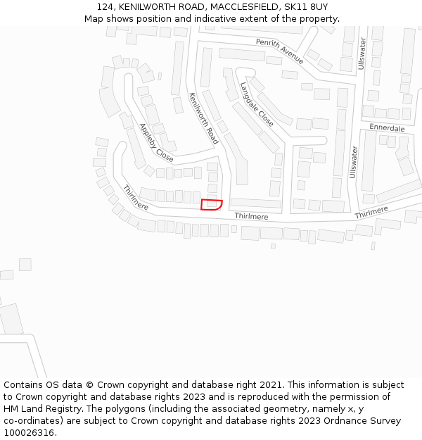 124, KENILWORTH ROAD, MACCLESFIELD, SK11 8UY: Location map and indicative extent of plot