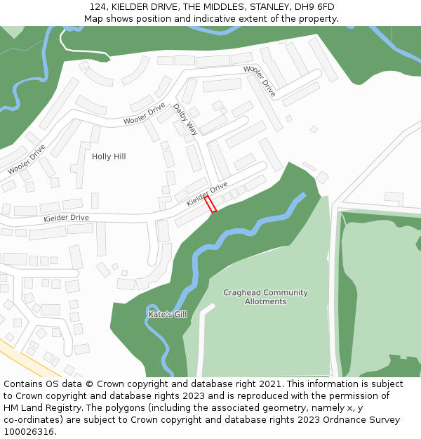 124, KIELDER DRIVE, THE MIDDLES, STANLEY, DH9 6FD: Location map and indicative extent of plot