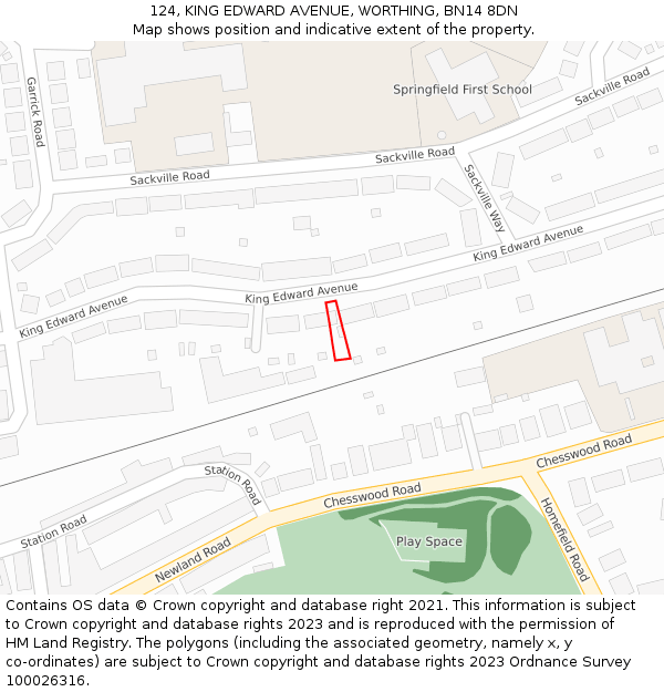 124, KING EDWARD AVENUE, WORTHING, BN14 8DN: Location map and indicative extent of plot