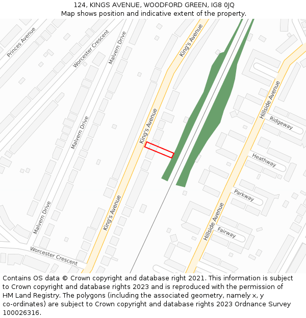 124, KINGS AVENUE, WOODFORD GREEN, IG8 0JQ: Location map and indicative extent of plot