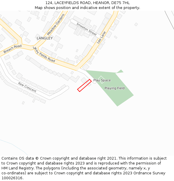 124, LACEYFIELDS ROAD, HEANOR, DE75 7HL: Location map and indicative extent of plot