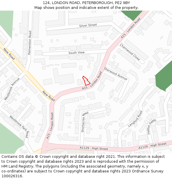 124, LONDON ROAD, PETERBOROUGH, PE2 9BY: Location map and indicative extent of plot