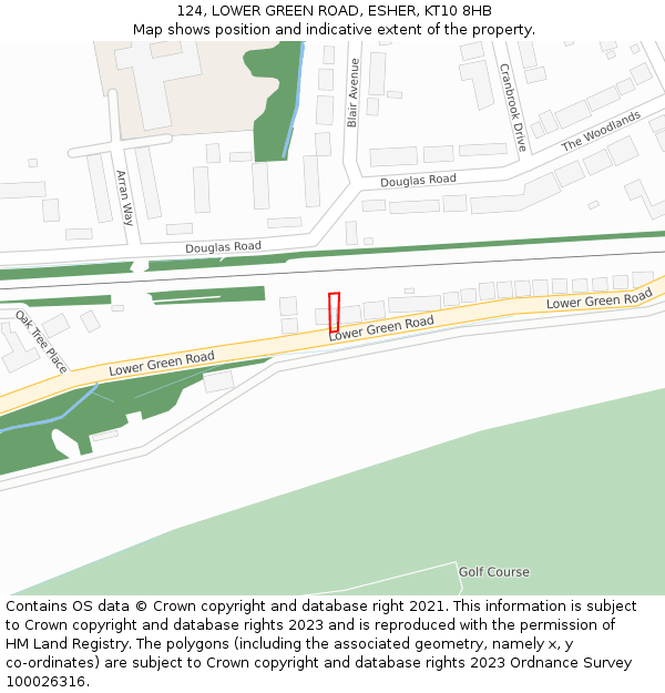124, LOWER GREEN ROAD, ESHER, KT10 8HB: Location map and indicative extent of plot