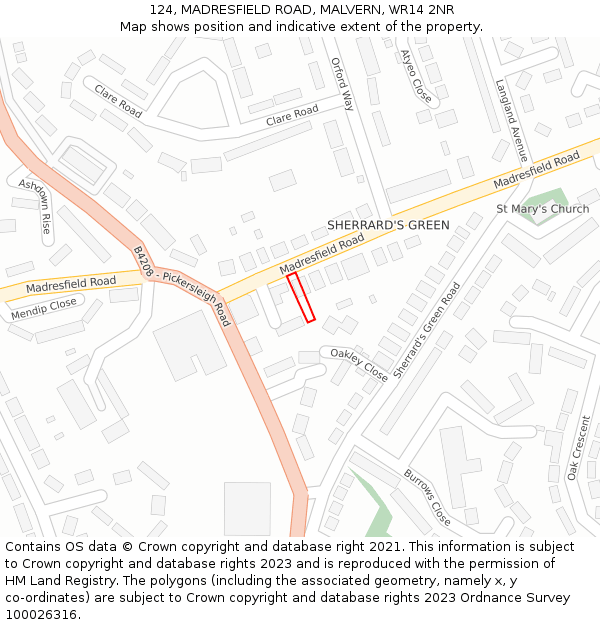 124, MADRESFIELD ROAD, MALVERN, WR14 2NR: Location map and indicative extent of plot