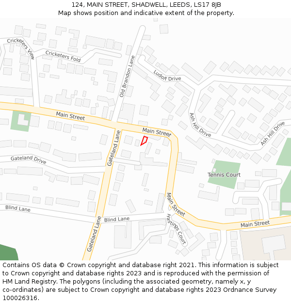 124, MAIN STREET, SHADWELL, LEEDS, LS17 8JB: Location map and indicative extent of plot