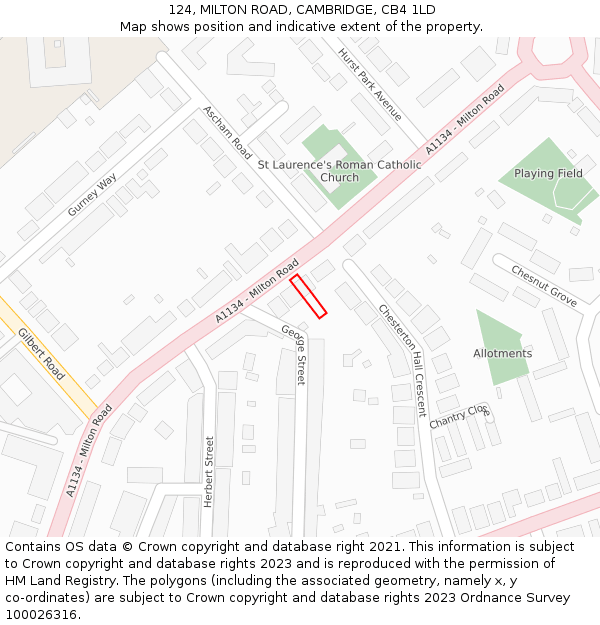 124, MILTON ROAD, CAMBRIDGE, CB4 1LD: Location map and indicative extent of plot