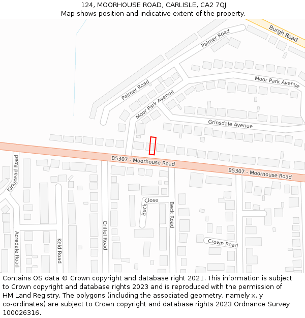 124, MOORHOUSE ROAD, CARLISLE, CA2 7QJ: Location map and indicative extent of plot