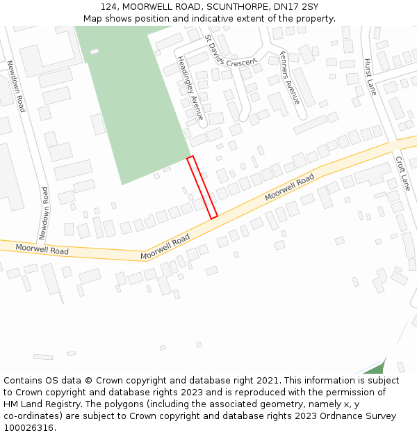 124, MOORWELL ROAD, SCUNTHORPE, DN17 2SY: Location map and indicative extent of plot
