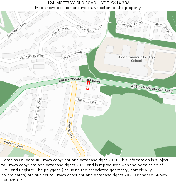 124, MOTTRAM OLD ROAD, HYDE, SK14 3BA: Location map and indicative extent of plot