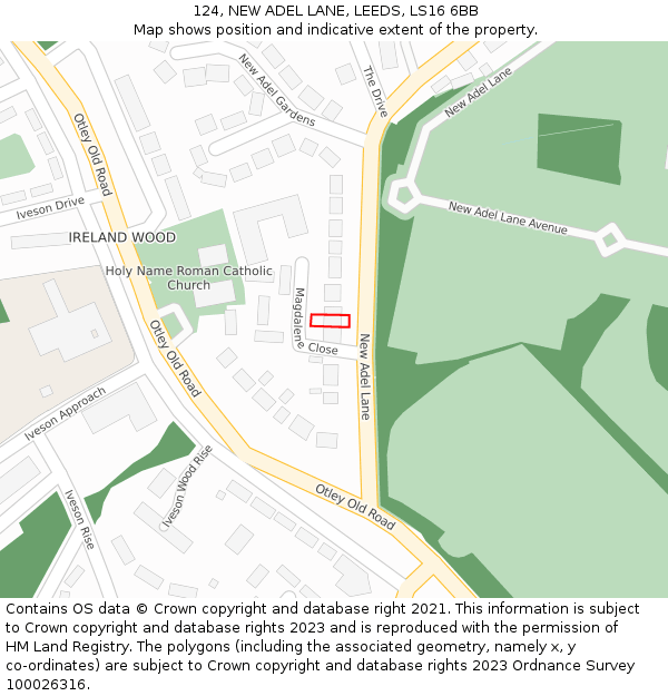 124, NEW ADEL LANE, LEEDS, LS16 6BB: Location map and indicative extent of plot