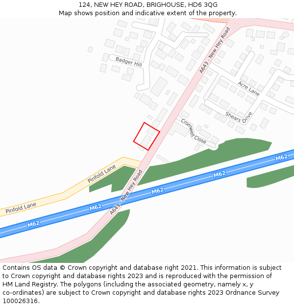 124, NEW HEY ROAD, BRIGHOUSE, HD6 3QG: Location map and indicative extent of plot