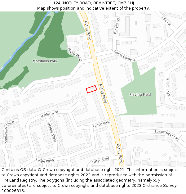 124, NOTLEY ROAD, BRAINTREE, CM7 1HJ: Location map and indicative extent of plot