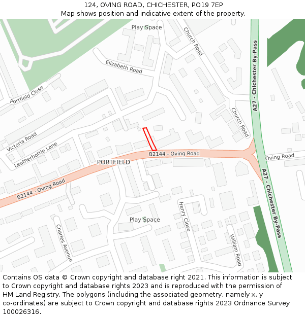 124, OVING ROAD, CHICHESTER, PO19 7EP: Location map and indicative extent of plot