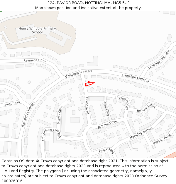 124, PAVIOR ROAD, NOTTINGHAM, NG5 5UF: Location map and indicative extent of plot