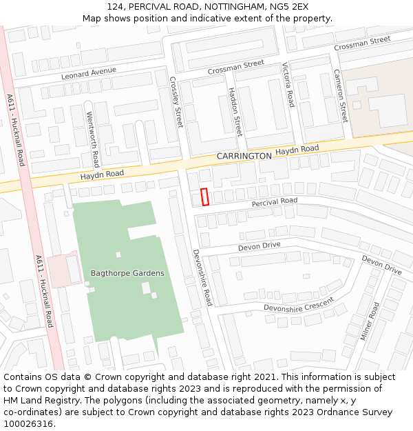 124, PERCIVAL ROAD, NOTTINGHAM, NG5 2EX: Location map and indicative extent of plot