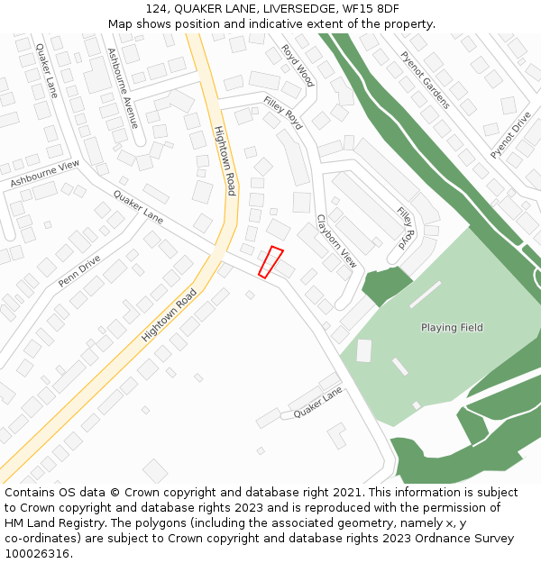 124, QUAKER LANE, LIVERSEDGE, WF15 8DF: Location map and indicative extent of plot