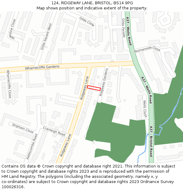 124, RIDGEWAY LANE, BRISTOL, BS14 9PG: Location map and indicative extent of plot