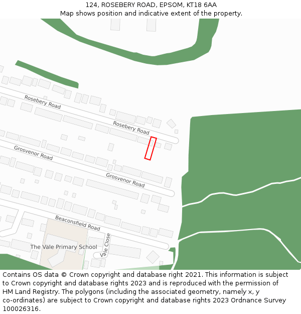 124, ROSEBERY ROAD, EPSOM, KT18 6AA: Location map and indicative extent of plot