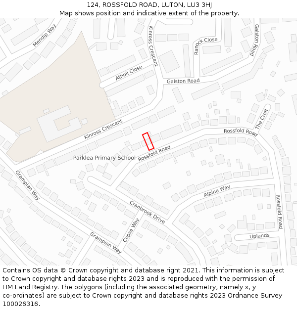 124, ROSSFOLD ROAD, LUTON, LU3 3HJ: Location map and indicative extent of plot