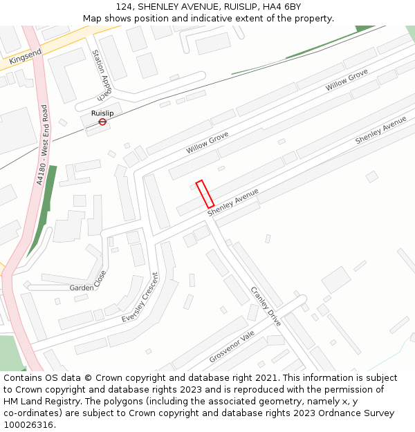 124, SHENLEY AVENUE, RUISLIP, HA4 6BY: Location map and indicative extent of plot