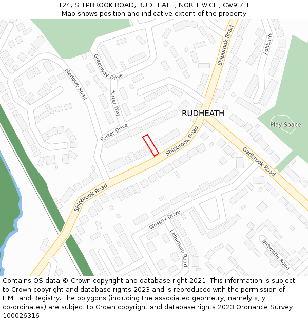124, SHIPBROOK ROAD, RUDHEATH, NORTHWICH, CW9 7HF: Location map and indicative extent of plot