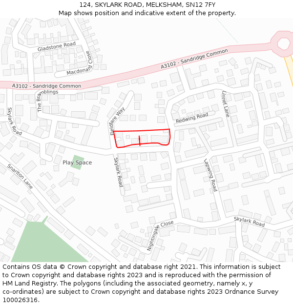 124, SKYLARK ROAD, MELKSHAM, SN12 7FY: Location map and indicative extent of plot