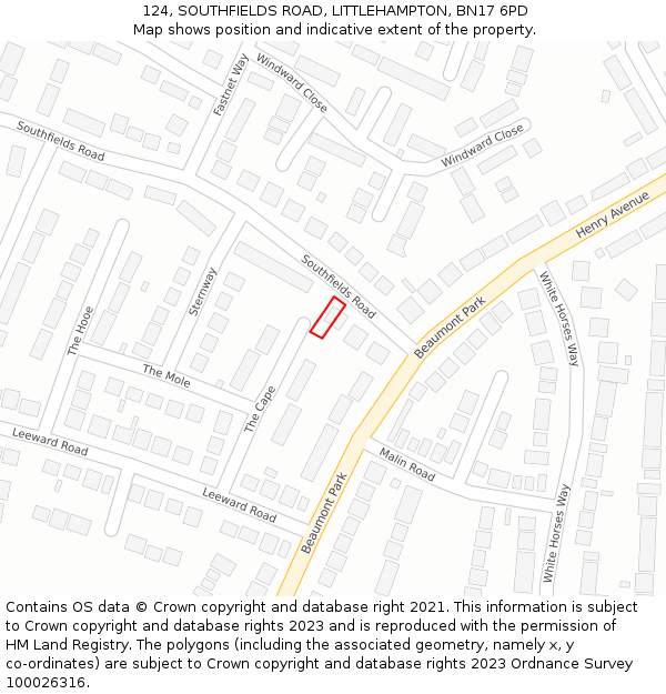 124, SOUTHFIELDS ROAD, LITTLEHAMPTON, BN17 6PD: Location map and indicative extent of plot