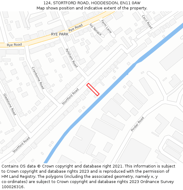 124, STORTFORD ROAD, HODDESDON, EN11 0AW: Location map and indicative extent of plot