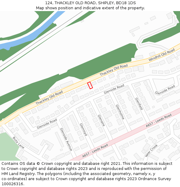 124, THACKLEY OLD ROAD, SHIPLEY, BD18 1DS: Location map and indicative extent of plot