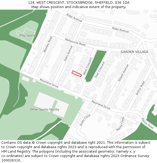 124, WEST CRESCENT, STOCKSBRIDGE, SHEFFIELD, S36 1GA: Location map and indicative extent of plot