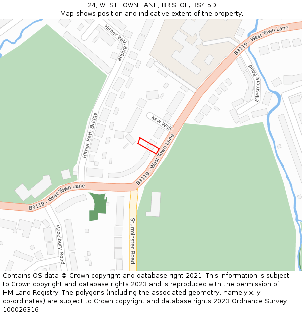 124, WEST TOWN LANE, BRISTOL, BS4 5DT: Location map and indicative extent of plot