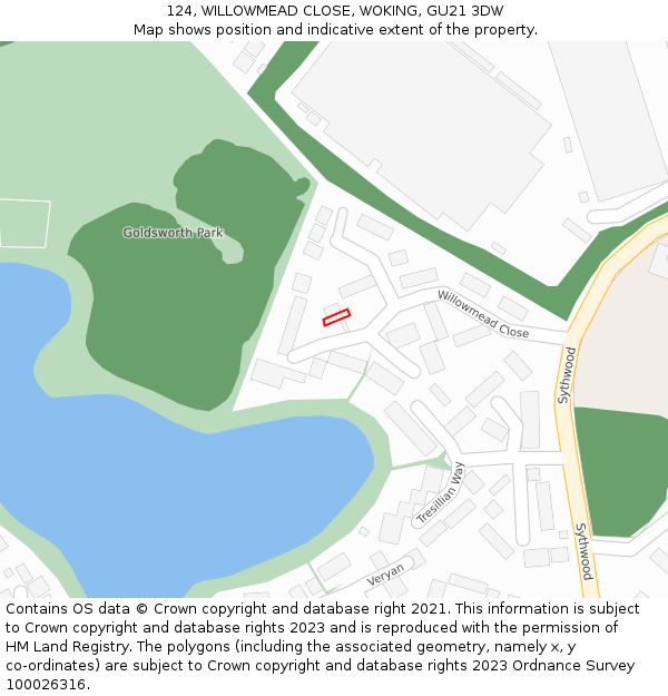124, WILLOWMEAD CLOSE, WOKING, GU21 3DW: Location map and indicative extent of plot