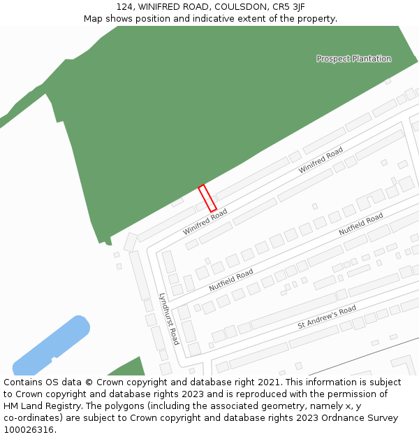 124, WINIFRED ROAD, COULSDON, CR5 3JF: Location map and indicative extent of plot