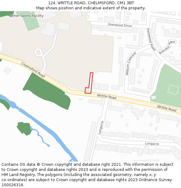 124, WRITTLE ROAD, CHELMSFORD, CM1 3BT: Location map and indicative extent of plot