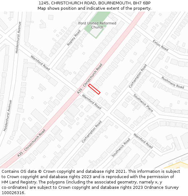 1245, CHRISTCHURCH ROAD, BOURNEMOUTH, BH7 6BP: Location map and indicative extent of plot