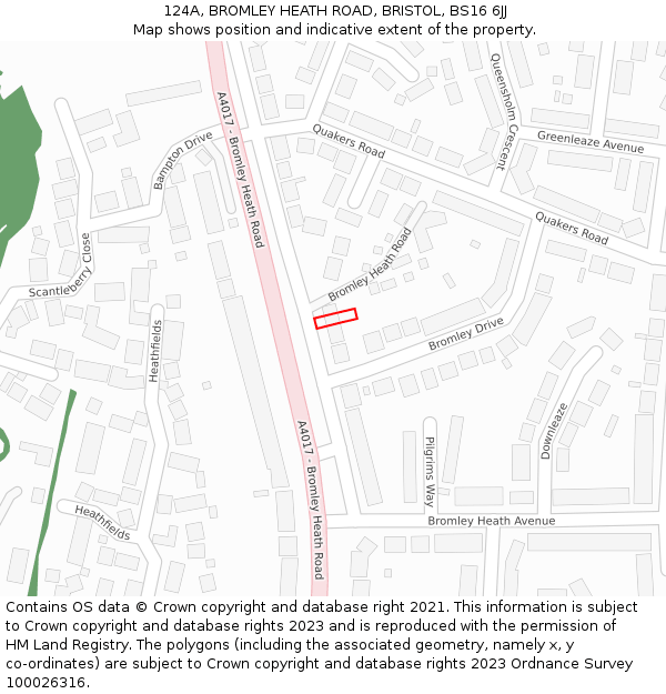 124A, BROMLEY HEATH ROAD, BRISTOL, BS16 6JJ: Location map and indicative extent of plot